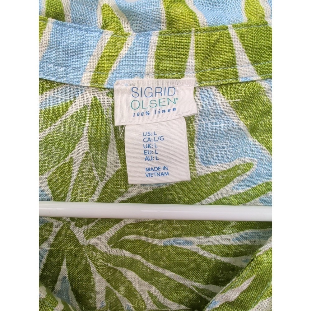 DR2 Sigrid Olsen 100% Linen Button Down Palm Print Short Sleeve Shirt Sz L - Picture 2 of 3
